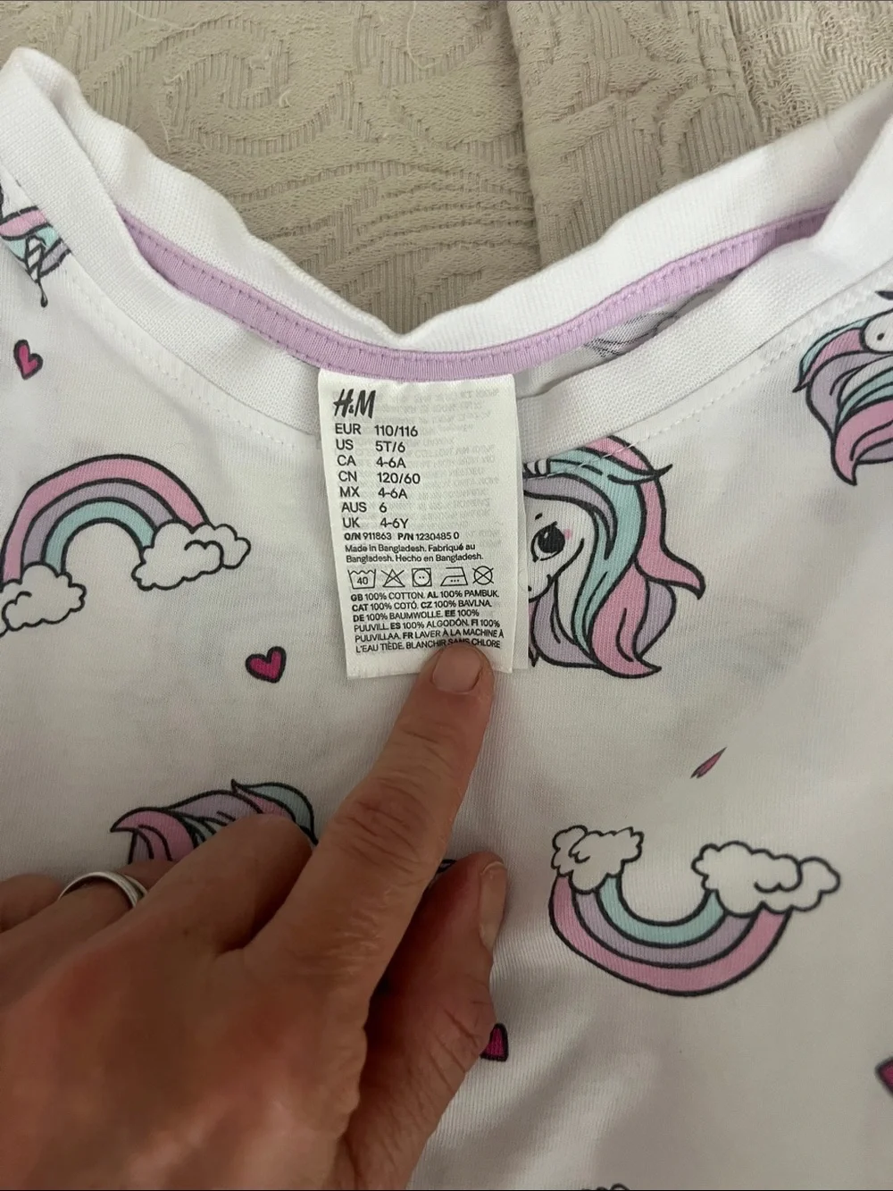 H&M White Unicorn & Rainbow Pajama 3 3 pieces Set with Pink and Purple Accents